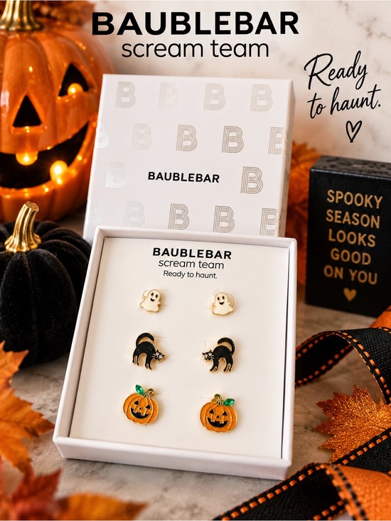 BaubleBar Jewelry - BaubleBar Halloween Earring Set of 3 pairs  Ghost Cat Pumpkin NIB